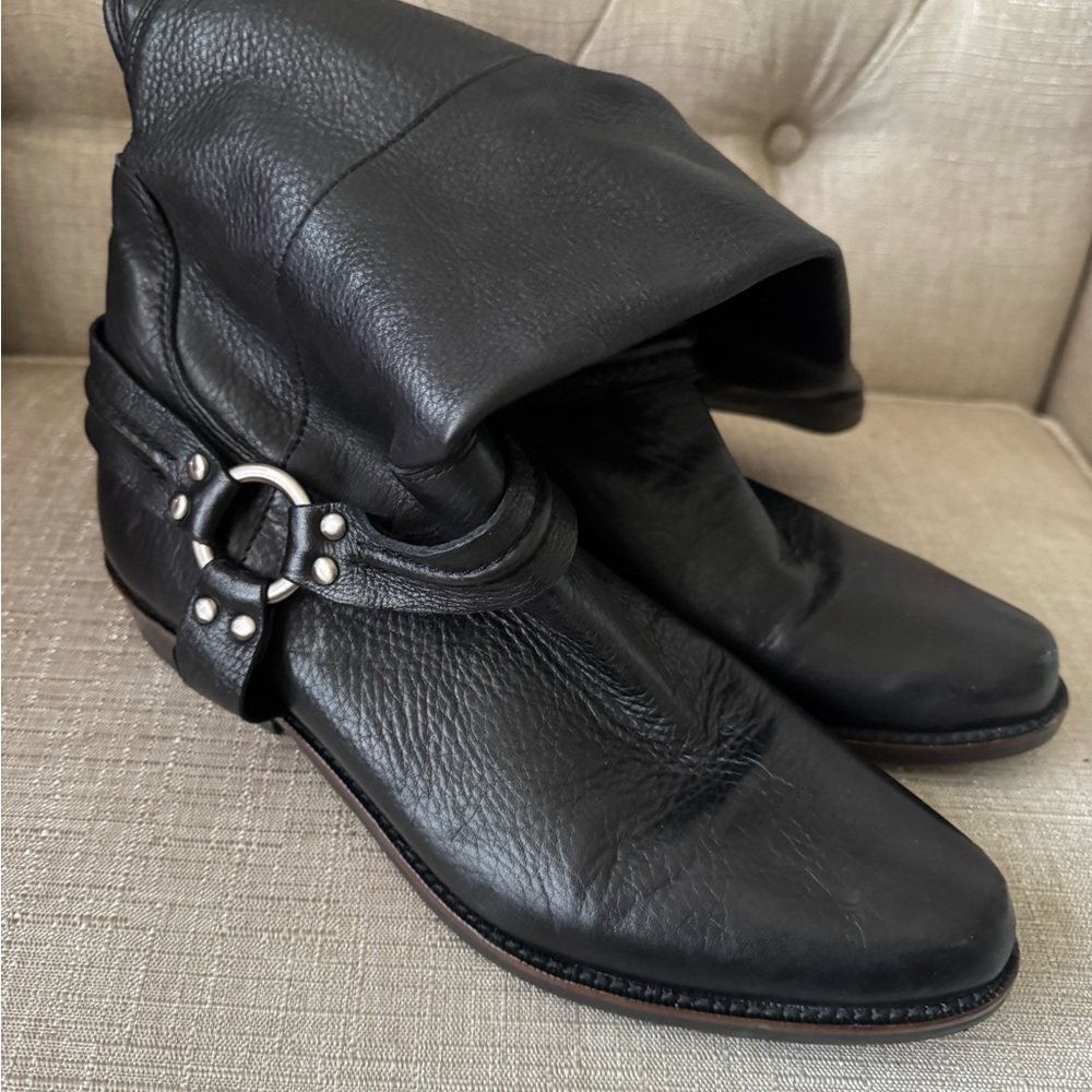 Classic Black Leather Harness Boots